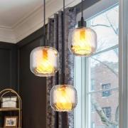 Hanglamp Xia, Ø 35 cm, rookgrijs, 3-lamps, glas