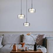 Belinda LED hanglamp, Ø 40 cm, rookgrijs, 3-lamps, glas