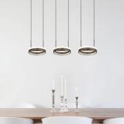 Della LED hanglamp, lengte 82 cm, donkergrijs, metaal, 3-lamps