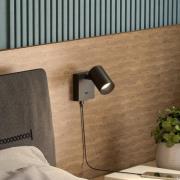 CAN TILT wandspot, zwart, 10 x 10 cm, metaal, USB-schakelaar