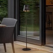 Lindby LED vloerlamp Hilario, zwart, ijzer, oplaadbare batterij