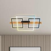 LED plafondlamp Cadre, CCT, 75 cm, zwart, hout