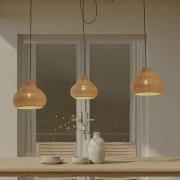 Lucande buiten hanglamp Taniola, 3-lamps, beige, rotan, IP44
