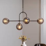 Hanglamp Portemo, rookgrijs/nikkel, 109x30 cm, 4-lamps glas