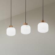 Harmony hanglamp, lengte 110 cm, opaalglas eikenhout 3-lamps.