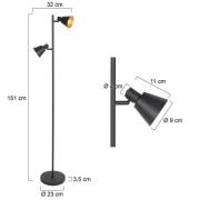 Vloerlamp Oeroe, 2-lamps, zwart, metaal, E14