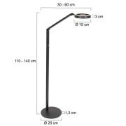 LED vloerlamp Ringlux, zwart, metaal, verstelbaar