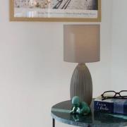 PR Home Tafellamp Uno, bruin, hoogte 37 cm, textiel/keramiek