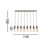 Sweden II hanglamp, 8-lamps, lang, staal, glas, E27