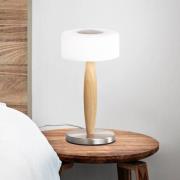 Elea LED tafellamp, nikkelkleurig, hoogte 29 cm, glas, hout