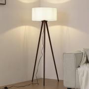 Lindby vloerlamp Charlia, wit, walnoothout, hoogte 150 cm