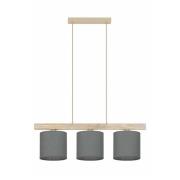 Hanglamp Forest, 3-lamps, hout licht, jute grijs