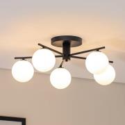 Prato plafondlamp, zwart/wit, glas, 5-lamps