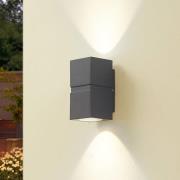 Donkergrijze LED buitenwandlamp Gabriela, 2-lamps.