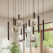 Lucande hanglamp Lumavia, 12-lamps, glas, zwart/helder, G9