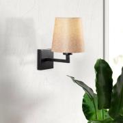 Wandlamp profiel, zwart/crème, metaal/stof, hoogte 30 cm