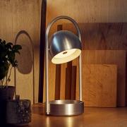FRANDSEN LED tafellamp op accu Ball Portable, geborsteld aluminium