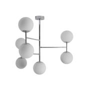 Plafondlamp Korek, chroom/wit, glas, 75 cm, 7-lamps, E14
