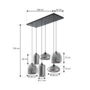 Lindby hanglamp Marla, 6-lamps, glas, rookgrijs
