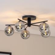 Prato plafondlamp, zwart/rookgrijs, glas, 5-lamps