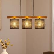 Hanglamp Forest, hout licht/zwart, jute zwart, 3-lamps