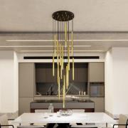 Hanglamp Selter, goudkleurig, 17-vlams, metaal