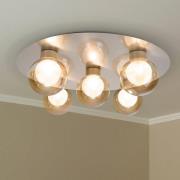 Plafondlamp Donika, 5-lamps rond, glas, staal, amber, G9