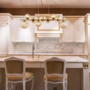 Hanglamp Riha, lengte 86 cm, messingkleurig, amber, 9-lamps.