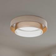 LED plafondlamp Luneta, fluweel beige/goud, Ø 60 cm, 3-traps dimbaar