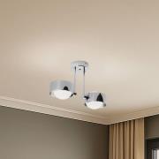 Plafondlamp Mado, staal chroomkleurig, glas opaal, 2-lamps