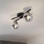 OPUS plafondlamp, lengte 60 cm, rookgrijs/zwart, 2-lamps.