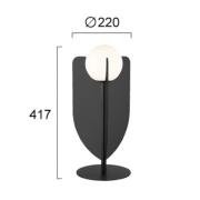 Tafellamp Fedora, hoogte 42 cm, zwart, metaal/glas