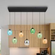 LED hanglamp Minara, 7-lamps, lengte 102 cm, kleurrijk, glas
