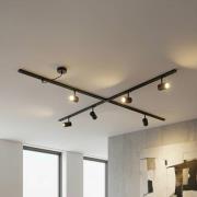 Lindby railsystem Linaro, GU10, 6-lamps, zwart, X-vorm