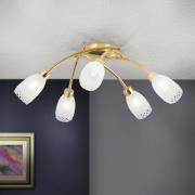 Plafondlamp CARLA, messingkleurig, Ø 60 cm Metaal/glas 5-lamps.