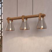 Cawton hanglamp, lengte 76 cm, staal/bruin, 3-lamps, staal