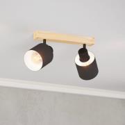 Batallas plafondspot, lengte 30 cm, zwart/hout, 2-lamps.