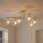 Plafondlamp Zoe, goudkleurig, lengte 72 cm, 6-lamps, glas