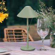 LED-batterij-tafellamp Prato, saliegroen Hoogte 25 cm Metaal IP54