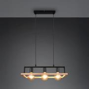 Hanglamp Bano, hout/zwart, lengte 58 cm, metaal, 3-lamps.
