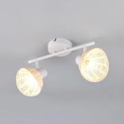 Plafondlamp Calvi, wit, rotan naturel, lengte 40 cm, 2-lamps.