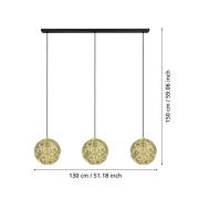 Hanglamp Skoura, messingkleurig, lengte 130 cm, 3-lamps staal