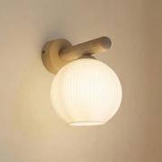 wandlamp Virlo, hout, opaalglas, hoogte 20 cm, E14